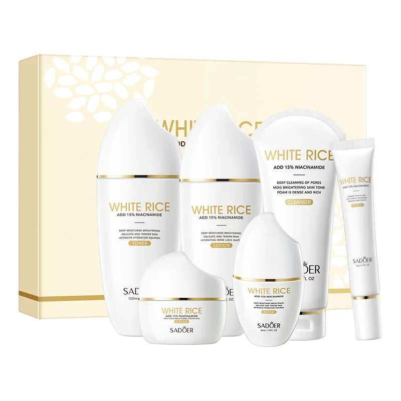 Conjunto de Cuidados Essenciais com a pele, soro facial clareador, creme removedor de rugas, encolhe os poros, desbota, melanina opaca, hidrata e ilumina, (6 peças)