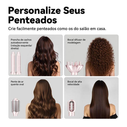 GOKOCO Modelador de Cabelo 5 em 1 Bivolt – Escova Secadora de Alta Velocidade com Íons, Alisador e Modelador