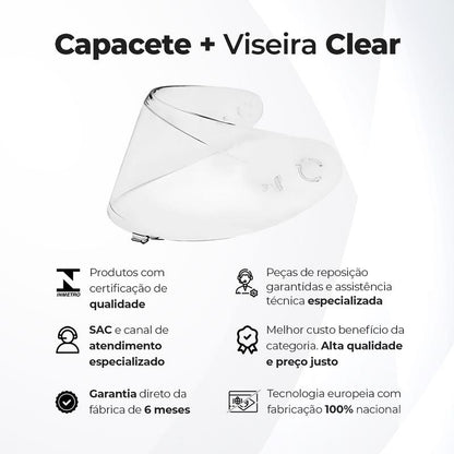 Capacete Moto ASX City SV Fosco Preto com Óculos Interno Viseira Clear Unissex