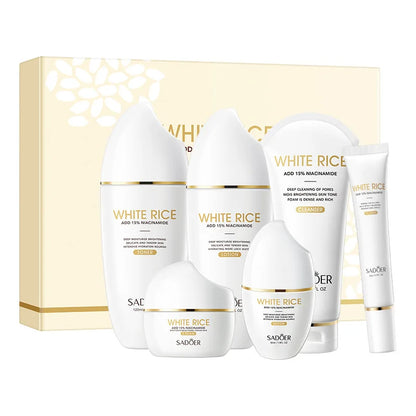 Conjunto de Cuidados Essenciais com a pele, soro facial clareador, creme removedor de rugas, encolhe os poros, desbota, melanina opaca, hidrata e ilumina, (6 peças)