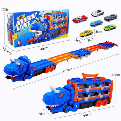 Caminhão Dinossauro Rex 4 em 1 com Pista + 18 Carrinhos