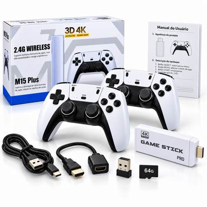 Game Stick M15 Retrô HDMI Plug & Play Com 2 Controles Sem Fio E Menu Intuitivo Para TV